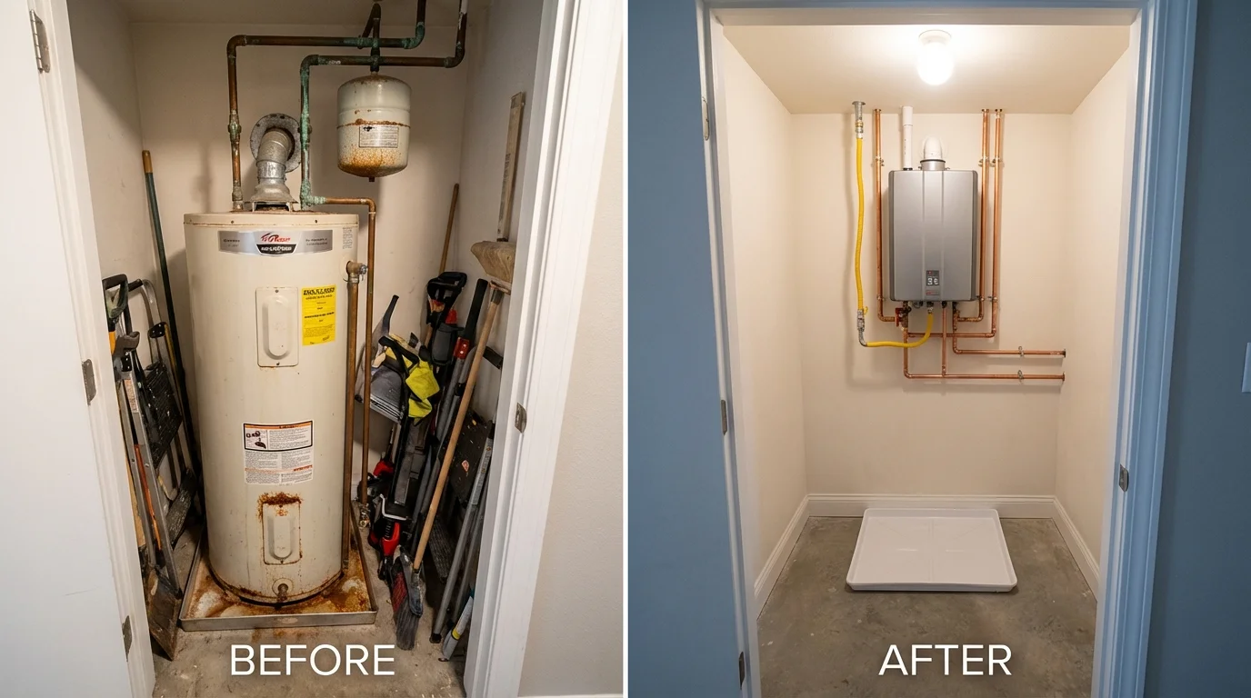 Tank water heater versus wall-mounted tankless unit comparison for Anton, TX homeowners